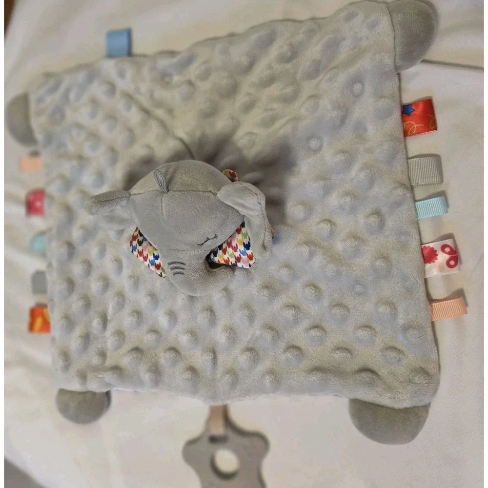 JellyBean Elephant Gray Lovey Security Blanket Minky Crinkle Teether ribbon loop